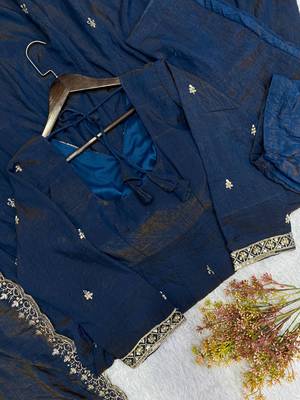Navy vichitra readymade anarkali suit with beads sequence & embroidery work 4