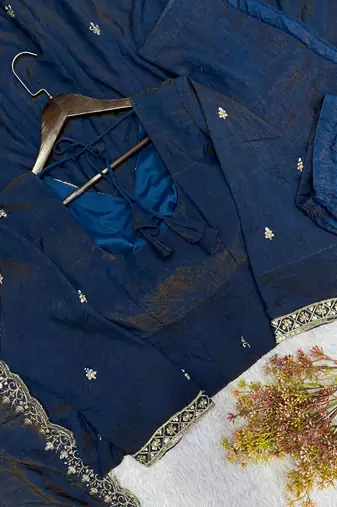 Navy vichitra readymade anarkali suit with beads sequence & embroidery work