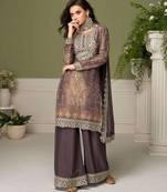 Grey chinon readymade plazzo suit with embroidery work