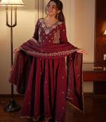 Brown vichitra readymade anarkali suit with beads sequence & embroidery work