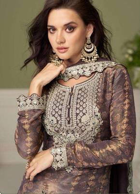 Grey chinon readymade plazzo suit with embroidery work 2