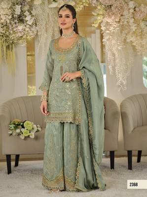 Blue dolla silk readymade plazzo suit with embroidery  work 1