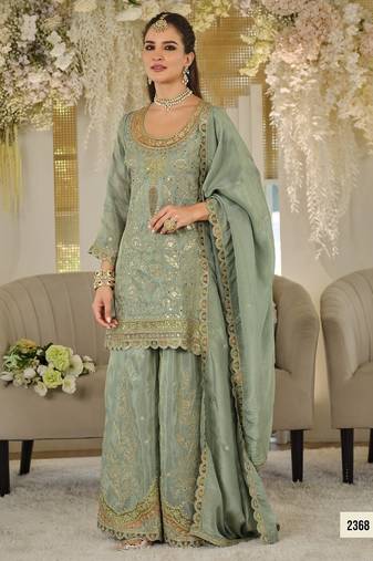 Blue dolla silk readymade plazzo suit with embroidery  work