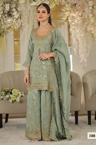 Blue dolla silk readymade plazzo suit with embroidery  work