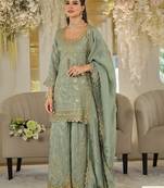 Blue dolla silk readymade plazzo suit with embroidery  work