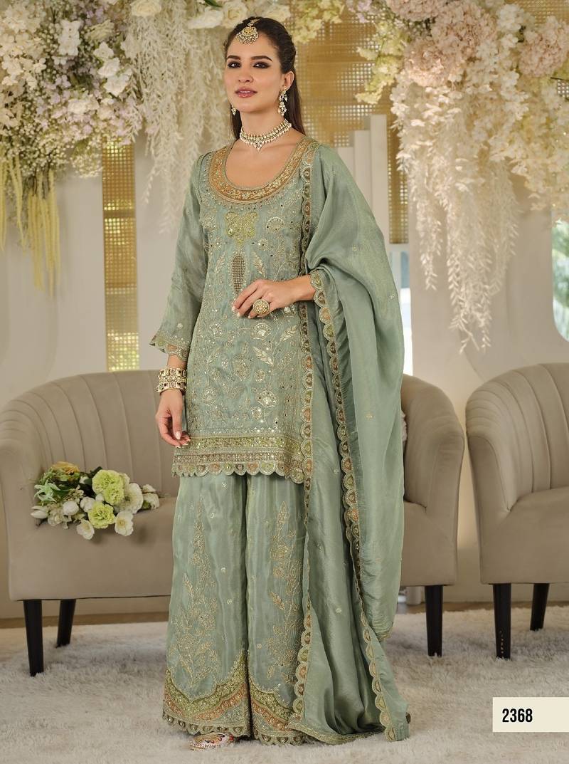 Blue dolla silk readymade plazzo suit with embroidery  work