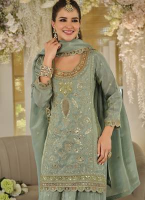 Blue dolla silk readymade plazzo suit with embroidery  work 2