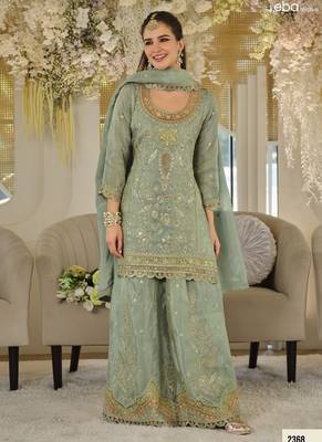 Blue dolla silk readymade plazzo suit with embroidery  work 3