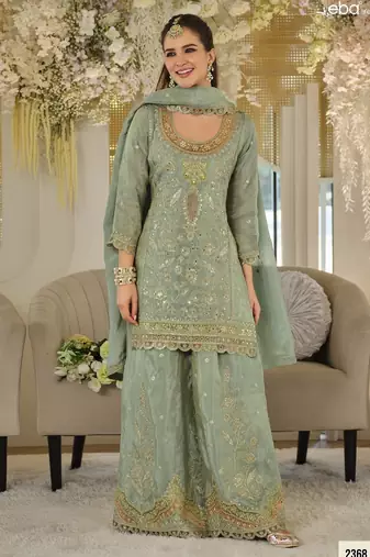 Blue dolla silk readymade plazzo suit with embroidery  work