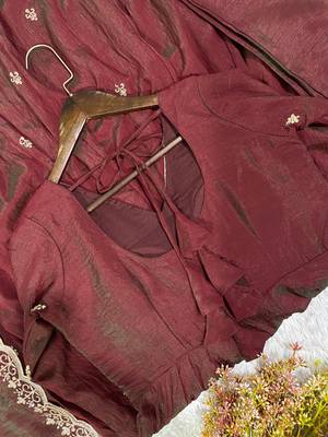 Brown vichitra readymade anarkali suit with beads sequence & embroidery work 4