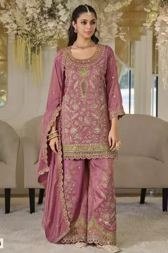 Purple dolla silk readymade plazzo suit with embroidery  work