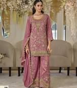 Purple dolla silk readymade plazzo suit with embroidery  work