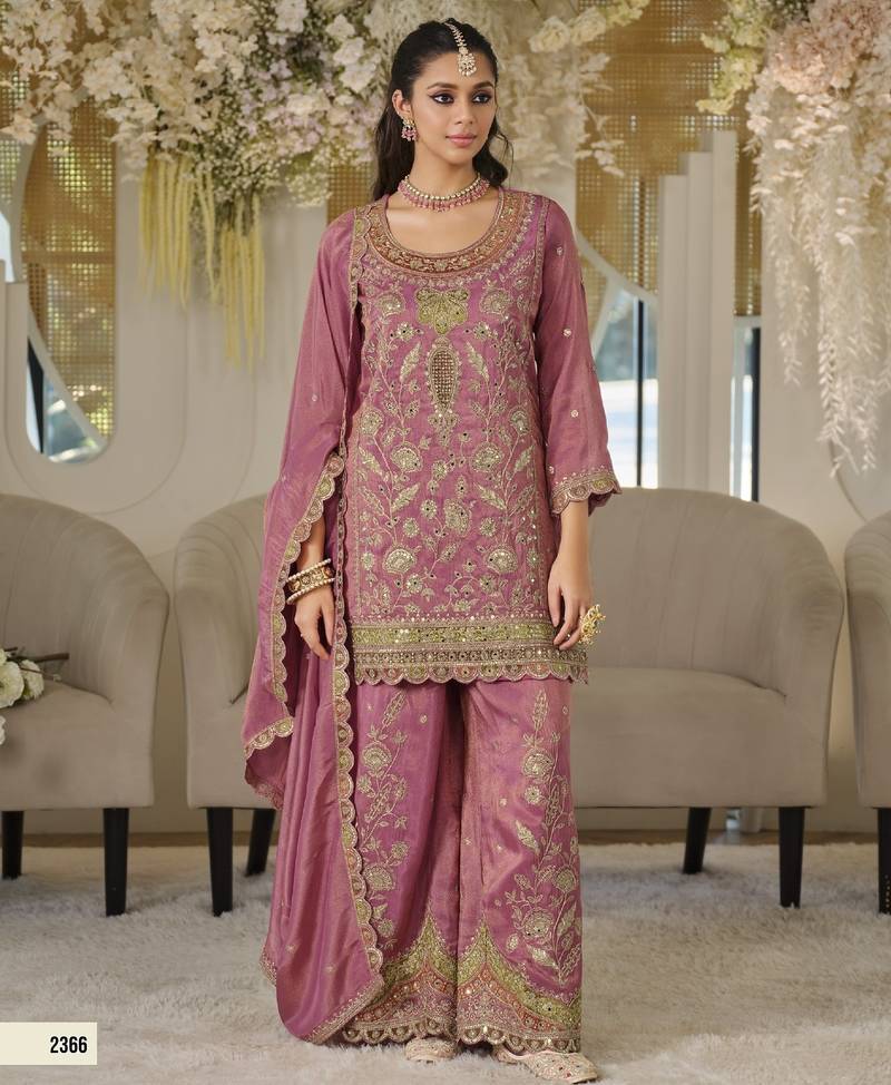 Purple dolla silk readymade plazzo suit with embroidery  work