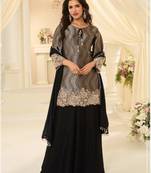 Black chinon readymade plazzo suit with embroidery work
