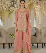 Orange dolla silk readymade plazzo suit with embroidery  work