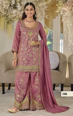 Purple dolla silk readymade plazzo suit with embroidery  work 3