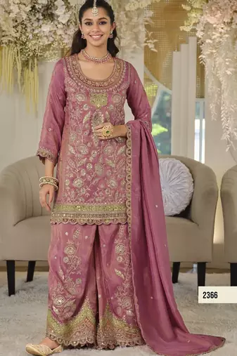 Purple dolla silk readymade plazzo suit with embroidery  work