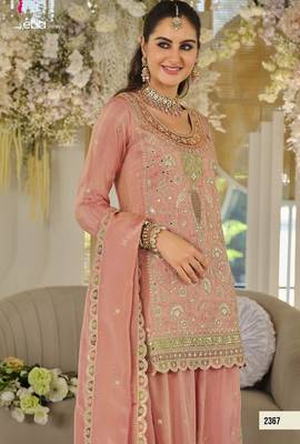 Orange dolla silk readymade plazzo suit with embroidery  work 2