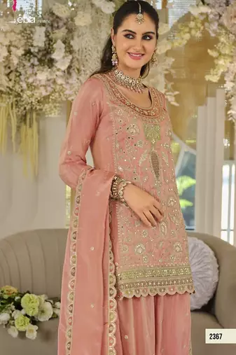 Orange dolla silk readymade plazzo suit with embroidery  work