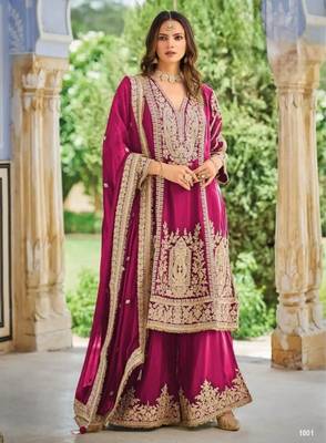 Rani chinon readymade plazzo suit with embroidery sequence work 1