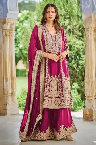 Rani chinon readymade plazzo suit with embroidery sequence work