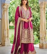 Rani chinon readymade plazzo suit with embroidery sequence work