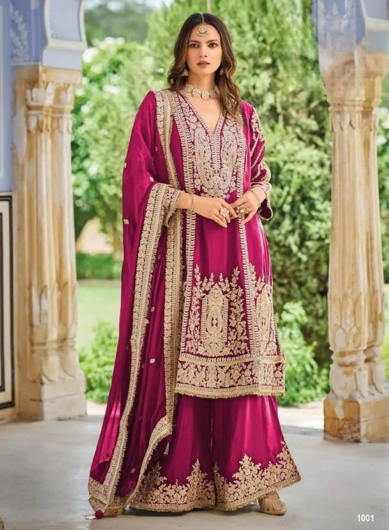 Rani chinon readymade plazzo suit with embroidery sequence work