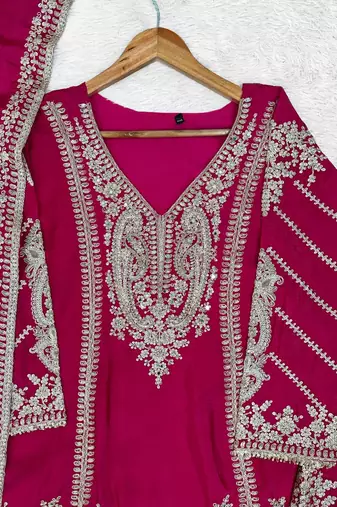 Rani chinon readymade plazzo suit with embroidery sequence work