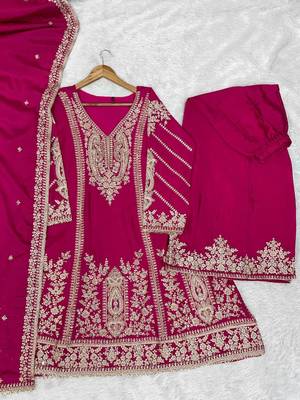 Rani chinon readymade plazzo suit with embroidery sequence work 3