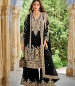 Black chinon readymade plazzo suit with embroidery sequence work