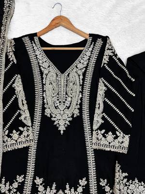 Black chinon readymade plazzo suit with embroidery sequence work 2