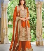 Orange chinon readymade plazzo suit with embroidery sequence work