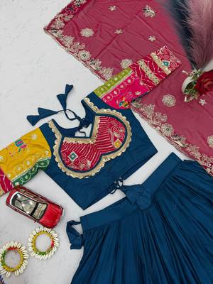 Peacock Blue Embroidery Thread sequin and Lace Work Cotton Lehenga Choli Set 3
