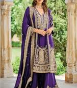 Violet chinon readymade plazzo suit with embroidery sequence work