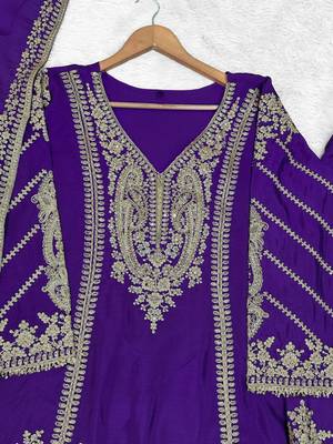 Violet chinon readymade plazzo suit with embroidery sequence work 2