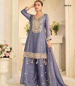 Blue simmar silk readymade plazzo suit with embroidery & mirror work