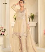 Beige simmar silk readymade plazzo suit with embroidery & mirror work