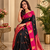 black color zari weaves motifs in border and contrast pallu and designer chaap border silk blend saree