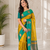 mustard yellow color zari weaves motifs in border and contrast pallu and designer chaap border silk blend saree