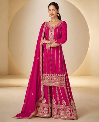 Rani chinon readymade plazzo suit with embroidery sequence work 1