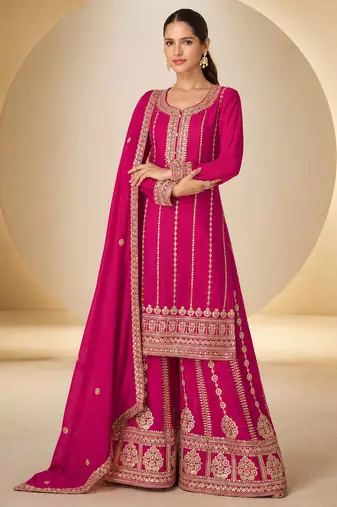 Rani chinon readymade plazzo suit with embroidery sequence work