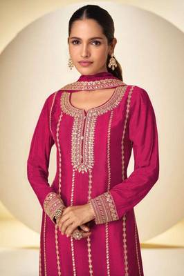 Rani chinon readymade plazzo suit with embroidery sequence work 2