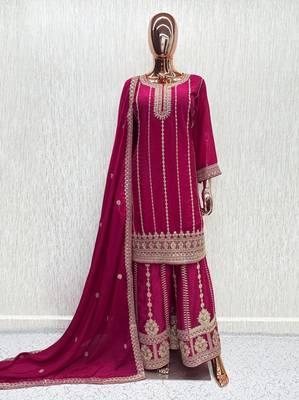 Rani chinon readymade plazzo suit with embroidery sequence work 3