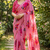 Pink georgette printed saree with floral print