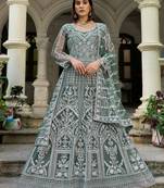 D green net readymade anarkali suit with dimaond & embroidery work