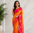 orange color zari weaves motifs in border and contrast pallu and designer chaap border silk blend saree