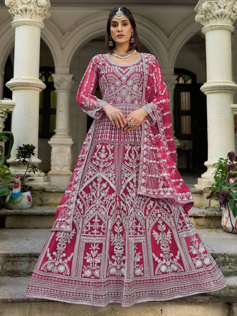 Rani net readymade anarkali suit with dimaond & embroidery work