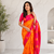 orange color zari weaves motifs in border and contrast pallu and designer chaap border silk blend saree