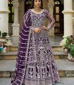Purple net readymade anarkali suit with dimaond & embroidery work
