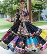 Black Mirror With Lampi Lace Borders Cotton Lahenga Choli Set